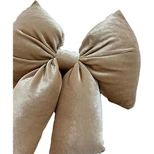 Generico Fiocco in Velluto Imbottito Cipria Beige Decorazione Natalizia Puntale Albero di Natale Fuori Porta Coccarda Ghirlanda addobbo Crema Dorato (20x26 cm)