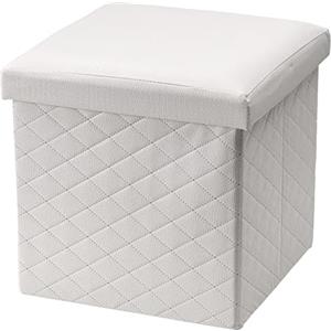 Baroni Home Pouf Cubo Contenitore Pieghevole in Ecopelle, Poggiapiedi Imbottito Porta-Oggetti, Sgabello Contenitore per Camera e Salone, Pouf Salvaspazio, 35x35x35 cm, Bianco