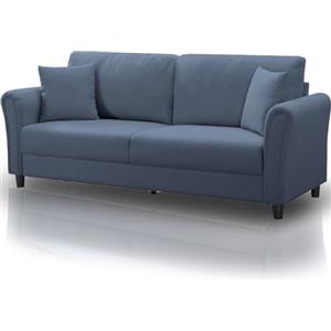 Shally Dogan Divano 3 Posti con Rivestimento in Tessuto e Struttura in Legno Robusta, Sofa Premium Relax con Imbottitura Extra Morbida ad Alta Densità, Altezza Piedini Affusolati 10 cm (Blu)