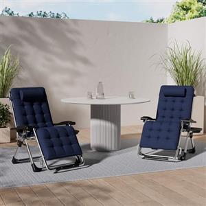 KESSER Sedia a sdraio pieghevole e resistente alle intemperie, portata 200 kg, imbottitura ergonomica extra larga, schienale regolabile con cuscino cervicale e supporto per bevande, blu navy
