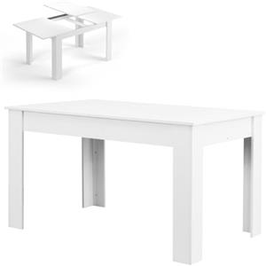 Shally Dogan Tavolo Estensibile da Cucina Sala da Pranzo Richiudibile, Salvaspazio 90 x 140 fino a 190 cm con 1 Pannello 50 cm, Allungabile con Apertura Semplice, Design Moderno (Bianco)