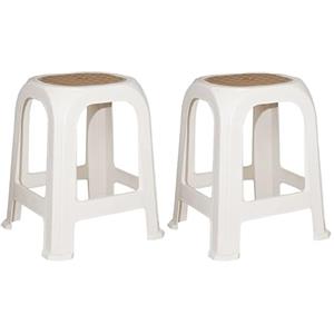 VIRSUS 2 Sgabelli da bagno in plastica 7348, misura 31x27x46 cm, sgabellino Multiuso per bambini e adulti per cucina, cameretta, Vari colori (bianco e marrone)