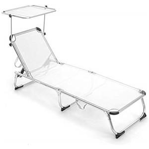 BAKAJI Lettino Prendisole con Tettuccio Parasole Brandina in Alluminio Pieghevole Sdraio Mare Spiaggia Giardino Salvaspazio (Bianco)