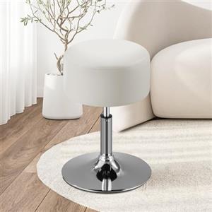 BAKAJI Sgabello Make Up per Toeletta Trucco Design Rotondo, Struttura Robusta Girevole a 360° Regolabile Altezza, Seduta Comoda e Imbottitura Alta Densità Ergonomica, Sedia Rivestimento Pelle (Bianco)