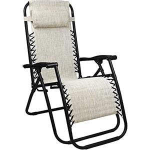 VIRSUS Sedia Gravity ''gravità zero'', poltrona relax pieghevole salvaspazio con tubi in acciaio reclinabile sedia a sdraio per piscina, lettino da spiaggia, poltrona da giardino (Avorio)