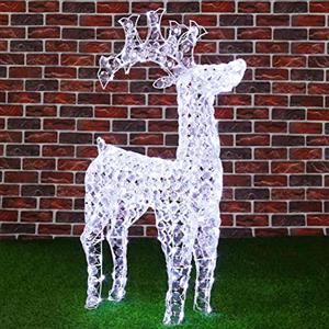 BAKAJI Renna Natalizia Luminosa 3D in Perline Cristalli Acrilici Riflettenti 200 Luci LED Bianco Freddo Renne Luminose da Giardino Addobbi Natale Altezza 90 cm