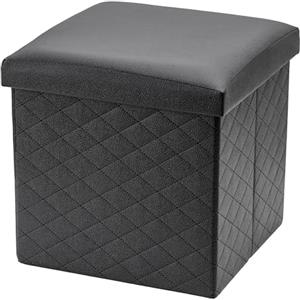 Baroni Home Pouf Cubo Contenitore Pieghevole in Ecopelle, Poggiapiedi Imbottito Porta-Oggetti, Sgabello Contenitore per Camera e Salone, Pouf Salvaspazio, 35x35x35 cm, Nero