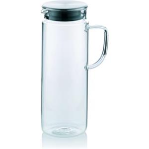 Wintem Brocca in Vetro 1,2L con Coperchio in Acciaio Inox - Composta da 2 Aperture per Versare e Filtrare - Adatta pure a Piani Cottura Fino a 300°C - Dimensioni Compatte 14,7x9,5x25,5cm - Resistente