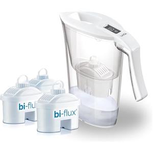 LAICA Caraffa Filtrante Carmen, Bianca, Capacità 2,3L, Con 3 Filtri bi-blux, Preserva sali minerali, riduce cloro e metalli pesanti, sostanze chimiche contaminanti e durezza