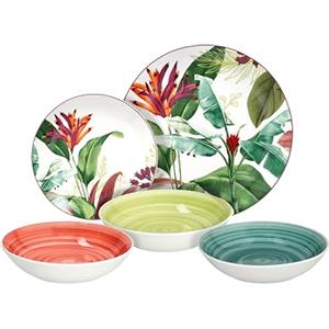 Tognana Tropicalia, Servizio piatti 18 pezzi per 6 persone, porcellana, multicolor