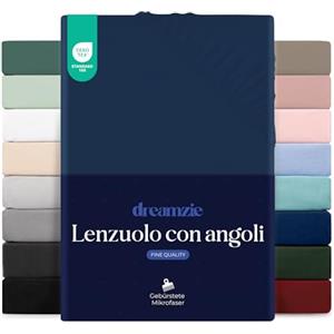 Dreamzie Lenzuolo con Angoli Matrimoniale 180x200 cm - Altezza Materasso fino a 33 cm- 100% Microfibra - Blu Scuro - Certificato Oeko TEX, Lenzuola Letto con Angoli ed Elastico