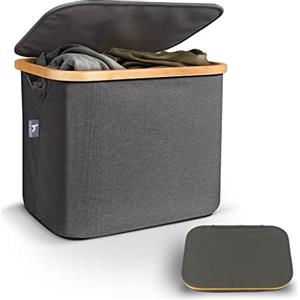HENNEZ Contenitore Portaoggetti Cesta con Coperchio per Scaffale Kallax 40 l grigio - Cesta Portabiancheria Pieghevole con Coperchio Ceste biancheria sporca salvaspazio