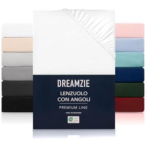 Dreamzie Lenzuolo con Angoli Matrimoniale 180x200 cm - Altezza Materasso fino a 33 cm- 100% Microfibra - Bianco - Certificato Oeko TEX, Lenzuola Letto con Angoli ed Elastico