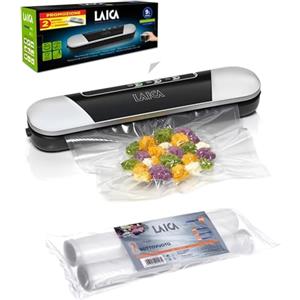 LAICA Sigillatrice a Caldo e Macchina Sigillatrice Sottovuoto per Alimenti - Design Compatto, Conservabile in un Cassetto - Preservazione dei Cibi Freschi e Cotti - con Fornitura 2 Extra di Sacchetti