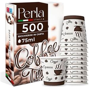 Perla Italia Perla - 500 Bicchierini Caffe Carta 75ml - Bicchieri Caffè Monouso Biodegradabili - Bicchierini da Caffè Usa e Getta Ecosostenibili per Bevande Calde