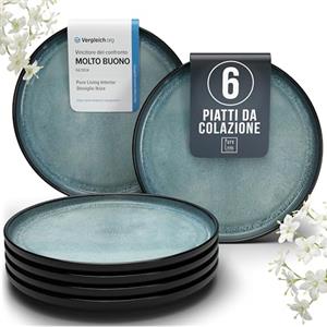 PURE LIVING INTERIOR DESIGN Servizio Piatti Moderni per 6 Persone in Ceramica Ibiza, Set di 6 Piatti, Dessert e Insalata - Resistenti a Lavastoviglie e Microonde - Pure Living petrolio scuro