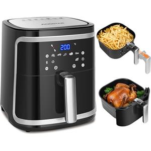 Aigostar Friggitrice ad Aria XXL 7 Litri/2Kg, Air Fryer con Doppio Cesto Indipendente, Tecnologia Rapid Air, 8 Programmi, Funzione di matentimento caldo, App Per Ricette/Libretto Ricettario, 1900W