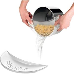 Avilia Scolapasta Mezzaluna da Pentola o Lavello in Plastica Resistente al Calore 30x11cm Bianco - Comodo ed Adattabile a Pentole di Diametro Compreso tra 14 e 28 - Salvaspazio e Facile da Riporre