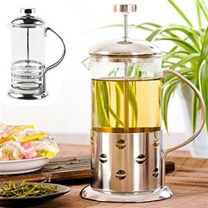 Bakaji Caffettiera a Pressione Francese Macchina Teiera con Coperchio Filtro a Pressa per Caffè e Tè Tisaniera Tisane Capacità 350ml in Vetro e Metallo 2 Modelli Assortiti Colore Silver