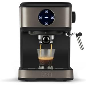 Avilia Macchina per Caffè Espresso con Serbatoio 1.5L e Cappuccinatore e Pannello Touch - per 1 o 2 Tazze, in Acciaio Inox, 20.5x27x29cm, 850W, 20bar, Nero