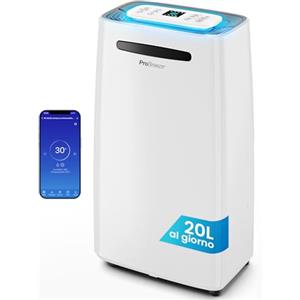 Pro Breeze Deumidificatore 20 l in 24 ore di potenza di deumidificazione - dimensione stanza circa 195 m³ (~ 30 m²) - con 4 modalità di funzionamento, display digitale, tubo di scarico, asciugatura
