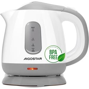 Aigostar Bollitore Elettrico Piccolo 1 litro Bianco Grigio - Mini Bollitore Elettrico da Viaggio Portatile 1100W, Bollitura Rapida, Spegnimento Auto, Senza BPA, Filtro Anticalcare, Facile da Pulire