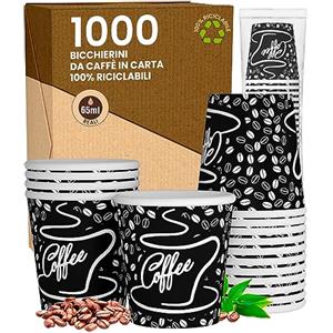 Eurocali 1000 Bicchierini in Carta per caffè 65ml BlackCUP - Bicchieri Ecologici & Biodegradabili Monouso Piccoli Asporto Bevande Calde