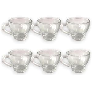 KORAT 6x Tazzine da Caffè in Vetro Trasparente con Manico da 90ml, Capacità 9 cl, Modello Brasile per Espresso, Riutilizzabili e Lavabili in Lavastoviglie, ideali per bar, casa, ristorante
