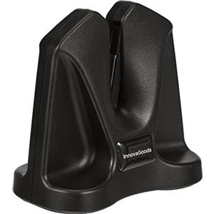 InnovaGoods - Affilacoltelli Pro V Sharvy, Design a Forma di V, Doppia Funzione: Lucidatura e Affilatura, Base Antiscivolo in Silicone, Universale per Tutti i Coltelli, Nero, 9,5x9,4x5,5 cm, Silicone