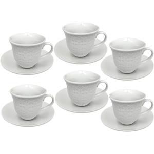 PALUPLUS Set 6 Tazzine Caffè con Piattino in Porcellana da 80 ml, Tazze da Espresso Bianche con decoro e manico, Lavabili in Lavastoviglie, adatte per Microonde -670F