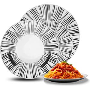 Avilia Servizio di Piatti 18 Pezzi in Porcellana con Fantasia Nero e Bianco - Ideale per Cene in Famiglia e Occasioni Speciali con Piatti Piani, Fondi e per Dessert - Lavabili in Lavastoviglie