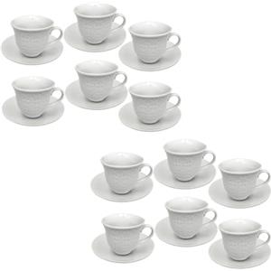 PALUPLUS Set 12 Tazzine Caffè con Piattino in Porcellana da 80 ml, Tazze da Espresso Bianche con decoro e manico, Lavabili in Lavastoviglie, adatte per Microonde -670F