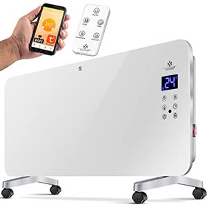 KESSER® Radiatore elettrico in vetro Termoconvettore Stufa elettrica Calorifero Pannello riscaldante Touch display (Weiß / 2000 Watt)