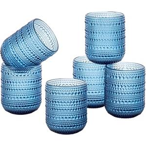 Baroni Home Set 6 pz di Bicchieri in Vetro Colorati e Decorati con Rifiniture in Rilievo 30 CL, Bicchieri Eleganti Lavabili in Lavastoviglie, 8x8x10 cm, Blu