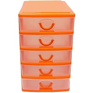 Virsus Cassettiera a Torre Multiuso 7134, misura 16x22x25cm, set 5 cassetti trasparenti con maniglia, organizer salvaspazio per piccoli oggetti, ufficio, camera da letto, scrivania (Arancione)