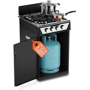 Avilia - Piano Cottura 4 Fuochi Gas da Appoggio con Vano Portabombola Integrato, Cucina a Libera Installazione per Interni ed Esterni, Struttura Robusta Compatta e Facile da Usare Bianco (Nero)