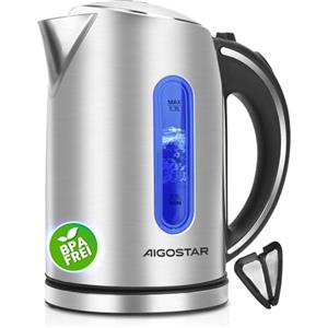 Aigostar Bollitore Elettrico Acciaio Inox 1,7 Litri - Bollitura Rapida Bollitore Acqua Elettrico 2200W, illuminazione a LED per il Livello Dell'acqua, Senza BPA, Con Filtro, Spegnimento Automatico