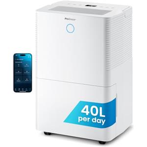 Pro Breeze Deumidificatore con app e WLAN, 20 l in 24 ore di potenza di deumidificazione - Deumidificatore elettrico con modalità di lavaggio, sensore di umidità, timer - contro la muffa