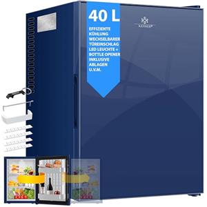 KESSER® Minifrigo, Capacità minibar 40 litri, Silenzioso 22db, Camera da letto, Cerniera porta frontale in vetro, circa 4°-16°C Altezza 57cm, Illuminazione interna, Blu navy