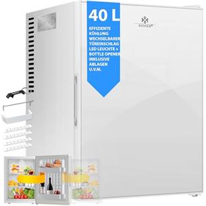 KESSER® Minifrigo, Capacità minibar 40 litri, Silenzioso 22db, Camera da letto, Cerniera porta frontale in vetro, circa 4°-16°C Altezza 57cm, Illuminazione interna, Bianco