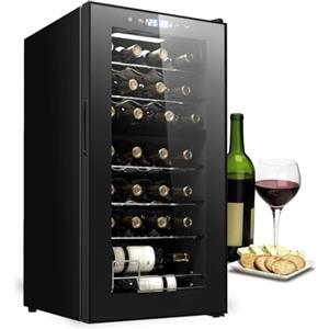 Wintem Cantinetta Vino Refrigerata Elegante - Doppia Temperatura Personalizzabile, Frigorifero Termoelettrico con Display LED Touchscreen | Capacità 28 Bottiglie 82L - Regalo di Natale