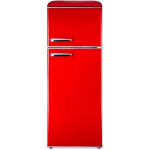 Avilia - Frigorifero Doppia Porta da 220L con Freezer Integrato, Sistema Total Defrost e Ripiani in Vetro Temperato, Frigorifero Silenzioso per Ambienti Vintage e Moderni Rosso