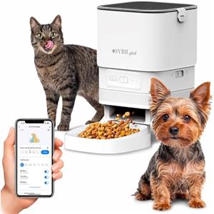 SYBILPET Distributore Automatico Cibo Gatti e Cani Taglia Piccola - Dispenser Crocchette con App e Messaggio Vocale - Erogatore Silenzioso e Antiblocco con Capacità di 4L