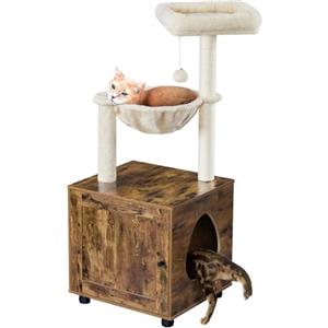 Yaheetech Albero Tiragraffi per Gatti con Lettiera Mobili con Posatoio Cestino Tiragraffi Corda in Sisal 53× 48 ×125 cm Rustico Marrone