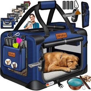 LOVPET Borsa per il trasporto per cani e gatti, S, 50 x 34 x 36 cm, pieghevole, per cani e gatti, con ciotola per cani e cani, colore: blu navy