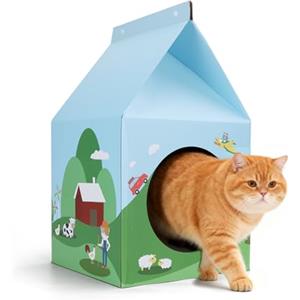 Nobleza Cuccia in Cartone con Tiragraffi & Catnip, Casa Facile da Montare, Adatta a Decorazioni, per Gatto Domestici e Piccoli Animali, 30x30x52cm