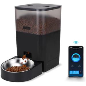 Nobleza - Distributore Automatico di Cibo per Gatti e Cani - 4.2L con Timer Programmabile, Registrazione Vocale 10s, Ciotola in Acciaio Inox 304, WiFi 2.4G - Mangiatoia Automatica (Nero)
