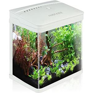 Nobleza - Nano Acquario in Vetro e Plastica per Pesci Acqua Tropicali con Illuminazione a LED e Filtro Inclusa. 7 Litri, Colore Bianco.