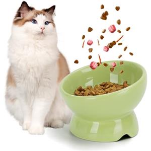 Nobleza - Ciotola in Ceramica Rialzata per Gatti e Cani Piccoli, Inclinazione 15°, Anti Vomito, Facile da Pulire, per Cibo e Acqua, Verde