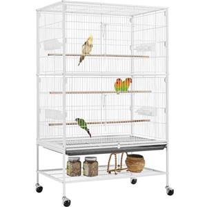 Yaheetech Gabbia Voliera per Pappagalli Uccelli Grandi Inseparabili Calopsite con Piedistallo Ruote in Metallo da Interno e Esterno 79 x 51,8 x 132 cm Bianco